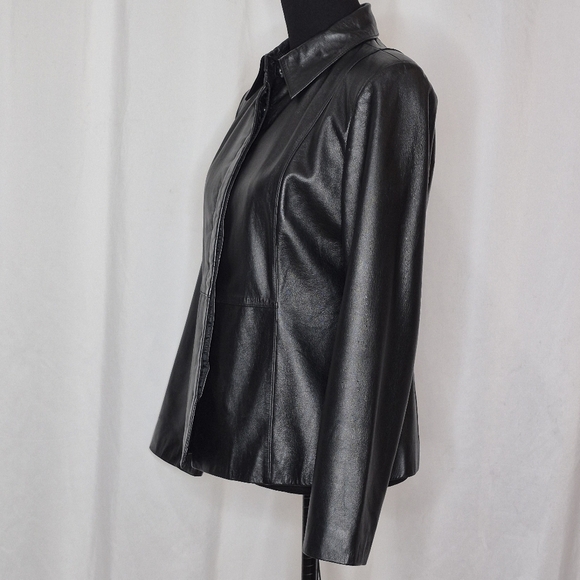 Apostrophe Womens Hidden Button-Front Black Leather Blazer Shirt Jacket - Size 8 - Picture 4 of 15